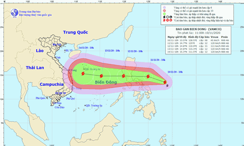 Bão số 13 (Vamco) có sức gió giật cấp 15